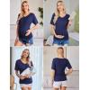 imageEkouaer 3 Pack Maternity Shirts V Neck Dolman Sleeve Side Ruched Pregnancy Tops Tunic BlouseBlueStripeBlack