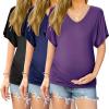 imageEkouaer 3 Pack Maternity Shirts V Neck Dolman Sleeve Side Ruched Pregnancy Tops Tunic BlousePurpleBlueBlack