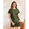 imageEkouaer Lounge Sets for Women Textured 2 Piece Shorts Set Cozy Summer Outfits Casual Loungewear Short Sleeve SweatsuitsArmy Green