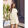 imageEkouaer Lounge Sets for Women Textured 2 Piece Shorts Set Cozy Summer Outfits Casual Loungewear Short Sleeve SweatsuitsBeige