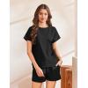 imageEkouaer Lounge Sets for Women Textured 2 Piece Shorts Set Cozy Summer Outfits Casual Loungewear Short Sleeve SweatsuitsBlack