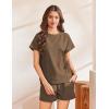 imageEkouaer Lounge Sets for Women Textured 2 Piece Shorts Set Cozy Summer Outfits Casual Loungewear Short Sleeve SweatsuitsBrown