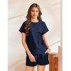 imageEkouaer Lounge Sets for Women Textured 2 Piece Shorts Set Cozy Summer Outfits Casual Loungewear Short Sleeve SweatsuitsDark Blue
