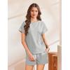 imageEkouaer Lounge Sets for Women Textured 2 Piece Shorts Set Cozy Summer Outfits Casual Loungewear Short Sleeve SweatsuitsGrey