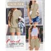 imageEkouaer Lounge Sets for Women Textured 2 Piece Shorts Set Cozy Summer Outfits Casual Loungewear Short Sleeve SweatsuitsKhaki