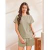 imageEkouaer Lounge Sets for Women Textured 2 Piece Shorts Set Cozy Summer Outfits Casual Loungewear Short Sleeve SweatsuitsKhaki