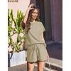 imageEkouaer Lounge Sets for Women Textured 2 Piece Shorts Set Cozy Summer Outfits Casual Loungewear Short Sleeve SweatsuitsKhaki