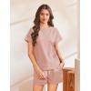 imageEkouaer Lounge Sets for Women Textured 2 Piece Shorts Set Cozy Summer Outfits Casual Loungewear Short Sleeve SweatsuitsPink