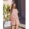 imageEkouaer Lounge Sets for Women Textured 2 Piece Shorts Set Cozy Summer Outfits Casual Loungewear Short Sleeve SweatsuitsPink