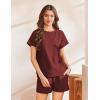imageEkouaer Lounge Sets for Women Textured 2 Piece Shorts Set Cozy Summer Outfits Casual Loungewear Short Sleeve SweatsuitsWine Red