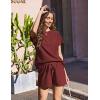 imageEkouaer Lounge Sets for Women Textured 2 Piece Shorts Set Cozy Summer Outfits Casual Loungewear Short Sleeve SweatsuitsWine Red