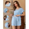imageEkouaer Maternity Sets 2 Piece Outfits Flowing Short Sleeve V Neck Postpartum Pregnancy Pajamas ClothesBlue
