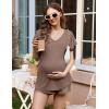imageEkouaer Maternity Sets 2 Piece Outfits Flowing Short Sleeve V Neck Postpartum Pregnancy Pajamas ClothesKhaki