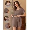 imageEkouaer Maternity Sets 2 Piece Outfits Flowing Short Sleeve V Neck Postpartum Pregnancy Pajamas ClothesKhaki