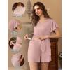 imageEkouaer Maternity Sets 2 Piece Outfits Flowing Short Sleeve V Neck Postpartum Pregnancy Pajamas ClothesMisty Pink