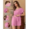 imageEkouaer Maternity Sets 2 Piece Outfits Flowing Short Sleeve V Neck Postpartum Pregnancy Pajamas ClothesRose Pink