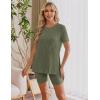 imageEkouaer Maternity Sets 2 Piece Outfits Ribbed Knit Short Sleeve Shirts and Biker Shorts Pregnancy Loungewear Mama ClothesArmy Green