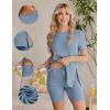 imageEkouaer Maternity Sets 2 Piece Outfits Ribbed Knit Short Sleeve Shirts and Biker Shorts Pregnancy Loungewear Mama ClothesBlue