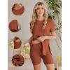 imageEkouaer Maternity Sets 2 Piece Outfits Ribbed Knit Short Sleeve Shirts and Biker Shorts Pregnancy Loungewear Mama ClothesCaramel