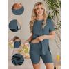 imageEkouaer Maternity Sets 2 Piece Outfits Ribbed Knit Short Sleeve Shirts and Biker Shorts Pregnancy Loungewear Mama ClothesGrey Blue