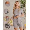 imageEkouaer Maternity Sets 2 Piece Outfits Ribbed Knit Short Sleeve Shirts and Biker Shorts Pregnancy Loungewear Mama ClothesKhaki