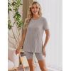 imageEkouaer Maternity Sets 2 Piece Outfits Ribbed Knit Short Sleeve Shirts and Biker Shorts Pregnancy Loungewear Mama ClothesKhaki