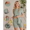imageEkouaer Maternity Sets 2 Piece Outfits Ribbed Knit Short Sleeve Shirts and Biker Shorts Pregnancy Loungewear Mama ClothesLight Green