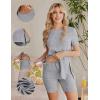 imageEkouaer Maternity Sets 2 Piece Outfits Ribbed Knit Short Sleeve Shirts and Biker Shorts Pregnancy Loungewear Mama ClothesLight Grey