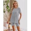 imageEkouaer Maternity Sets 2 Piece Outfits Ribbed Knit Short Sleeve Shirts and Biker Shorts Pregnancy Loungewear Mama ClothesLight Grey