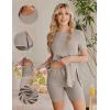 imageEkouaer Maternity Sets 2 Piece Outfits Ribbed Knit Short Sleeve Shirts and Biker Shorts Pregnancy Loungewear Mama ClothesLight Khaki
