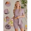 imageEkouaer Maternity Sets 2 Piece Outfits Ribbed Knit Short Sleeve Shirts and Biker Shorts Pregnancy Loungewear Mama ClothesLight Pink