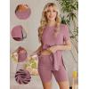 imageEkouaer Maternity Sets 2 Piece Outfits Ribbed Knit Short Sleeve Shirts and Biker Shorts Pregnancy Loungewear Mama ClothesPink