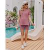imageEkouaer Maternity Sets 2 Piece Outfits Ribbed Knit Short Sleeve Shirts and Biker Shorts Pregnancy Loungewear Mama ClothesPink