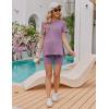imageEkouaer Maternity Sets 2 Piece Outfits Ribbed Knit Short Sleeve Shirts and Biker Shorts Pregnancy Loungewear Mama ClothesPurple