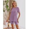 imageEkouaer Maternity Sets 2 Piece Outfits Ribbed Knit Short Sleeve Shirts and Biker Shorts Pregnancy Loungewear Mama ClothesPurple