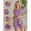 imageEkouaer Maternity Sets 2 Piece Outfits Ribbed Knit Short Sleeve Shirts and Biker Shorts Pregnancy Loungewear Mama ClothesPurple