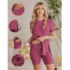 imageEkouaer Maternity Sets 2 Piece Outfits Ribbed Knit Short Sleeve Shirts and Biker Shorts Pregnancy Loungewear Mama ClothesRose Red