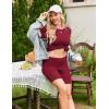 imageEkouaer Maternity Sets 2 Piece Outfits Ribbed Knit Short Sleeve Shirts and Biker Shorts Pregnancy Loungewear Mama ClothesWine Red