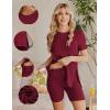 imageEkouaer Maternity Sets 2 Piece Outfits Ribbed Knit Short Sleeve Shirts and Biker Shorts Pregnancy Loungewear Mama ClothesWine Red