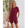 imageEkouaer Maternity Sets 2 Piece Outfits Ribbed Knit Short Sleeve Shirts and Biker Shorts Pregnancy Loungewear Mama ClothesWine Red