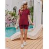 imageEkouaer Maternity Sets 2 Piece Outfits Ribbed Knit Short Sleeve Shirts and Biker Shorts Pregnancy Loungewear Mama ClothesWine Red