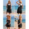 imageEkouaer Rompers for Women 2025 Fashion Ribbed Knit Jumpsuit Scoop Neck Loose Outfit Wide Leg Summer One Piece ShortallsBlack