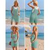 imageEkouaer Rompers for Women 2025 Fashion Ribbed Knit Jumpsuit Scoop Neck Loose Outfit Wide Leg Summer One Piece ShortallsIce Green