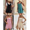 imageEkouaer Rompers for Women 2025 Fashion Ribbed Knit Jumpsuit Scoop Neck Loose Outfit Wide Leg Summer One Piece ShortallsRose Pink