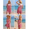 imageEkouaer Rompers for Women 2025 Fashion Ribbed Knit Jumpsuit Scoop Neck Loose Outfit Wide Leg Summer One Piece ShortallsRose Pink