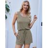 imageEkouaer Rompers for Women Summer 2025 Casual Sleeveless Scoop Neck Tank Top Ribbed Short Jumpsuits Romper with PocketsArmy Green