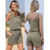 imageEkouaer Rompers for Women Summer 2025 Casual Sleeveless Scoop Neck Tank Top Ribbed Short Jumpsuits Romper with PocketsArmy Green