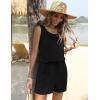 imageEkouaer Rompers for Women Summer 2025 Casual Sleeveless Scoop Neck Tank Top Ribbed Short Jumpsuits Romper with PocketsBlack