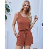 imageEkouaer Rompers for Women Summer 2025 Casual Sleeveless Scoop Neck Tank Top Ribbed Short Jumpsuits Romper with PocketsCaramel