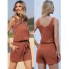 imageEkouaer Rompers for Women Summer 2025 Casual Sleeveless Scoop Neck Tank Top Ribbed Short Jumpsuits Romper with PocketsCaramel
